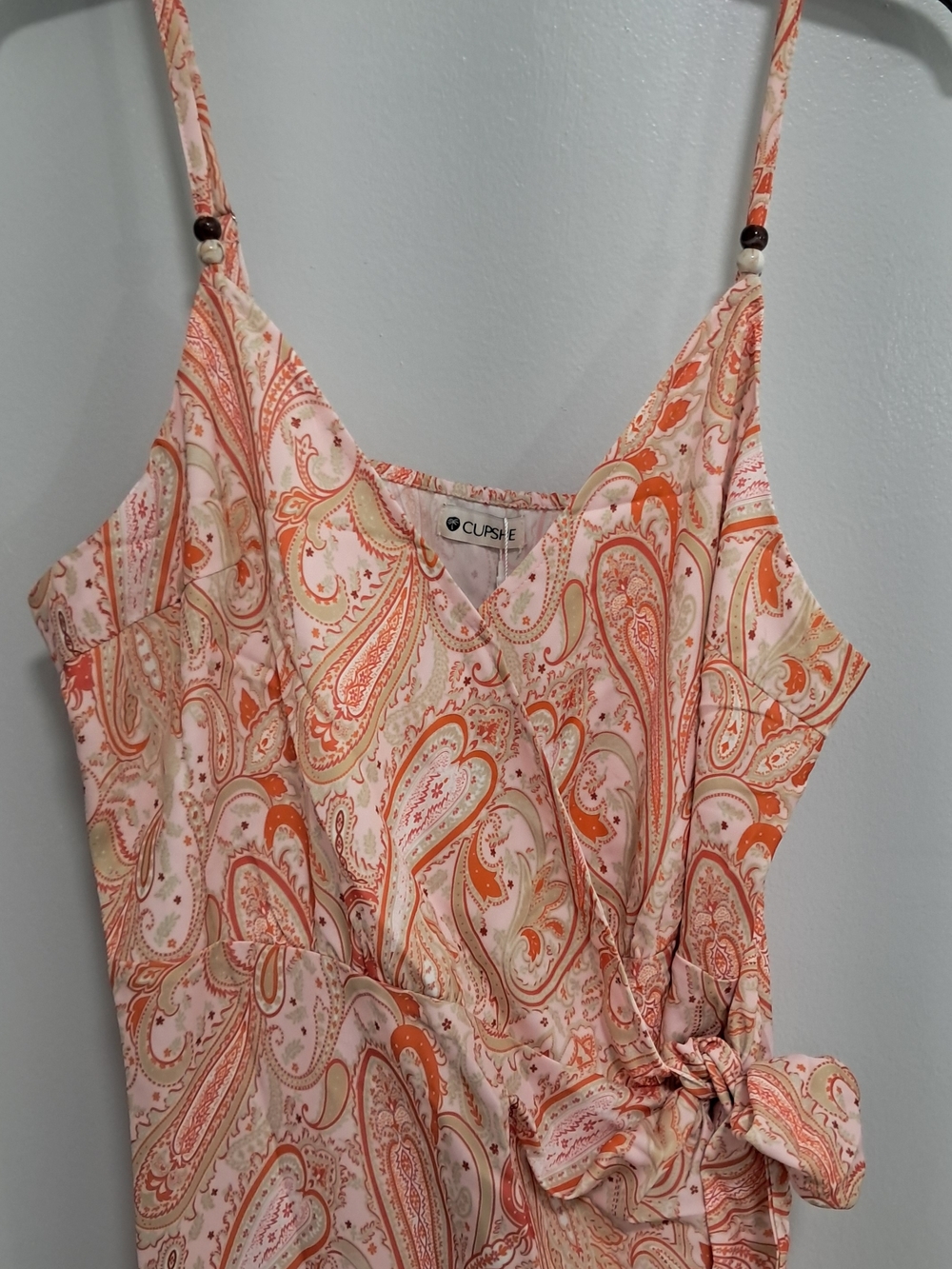 Cupshe Paisley Faux Wrap Spaghetti Strap Dress - Pink & Orange Sz XL NWT